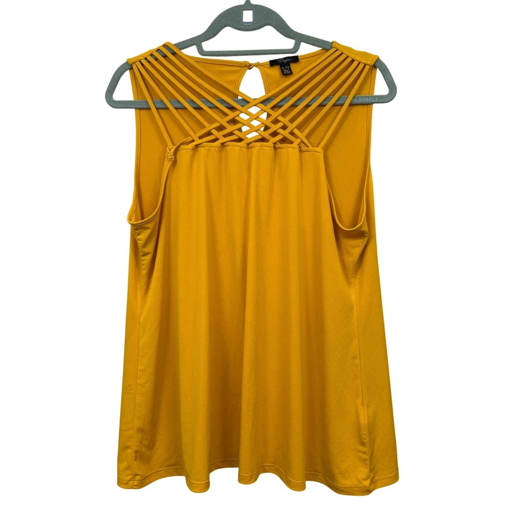 Cupio Women Sleeveless Tank Top Blouse Strappy Neck Line Mustard Yellow XL *